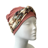 Pastel Rust Soft Seamless Bamboo Turban Beanie Hat with Detachable Headband