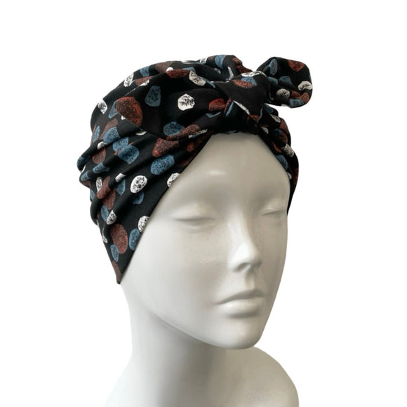 Patterned Black Bow Turban