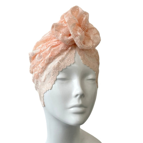 Pink Thin Lace Prettied Turban Head Scarf