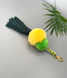 Green and Yellow Bag Charm | Colourful Pom Pom Keyring