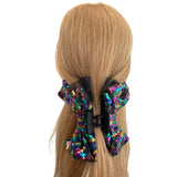 Rainbow sequin bow claw hair clip