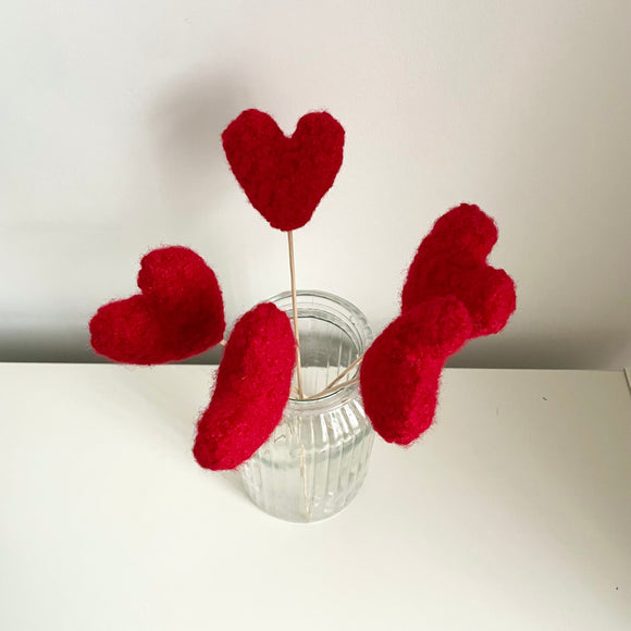 Red Sherpa Boucle Heart Bouquet - Set of 5 Fabric Hearts