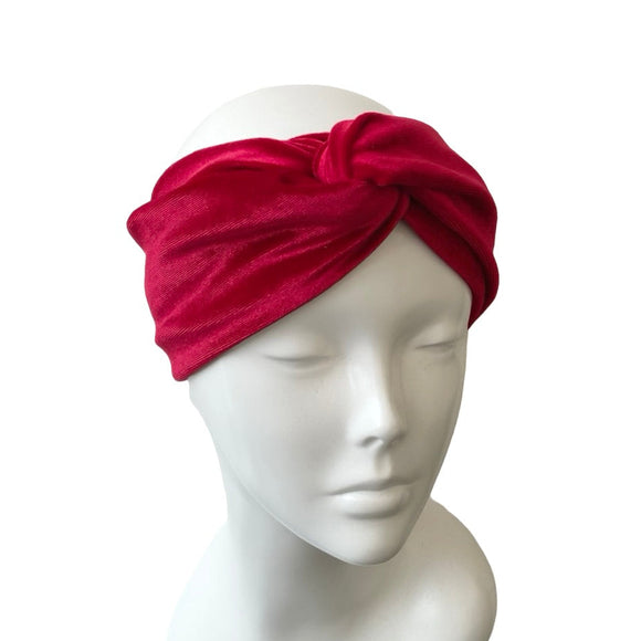 Red Elegant Velvet Twisted Turban Headband Women Head Wrap
