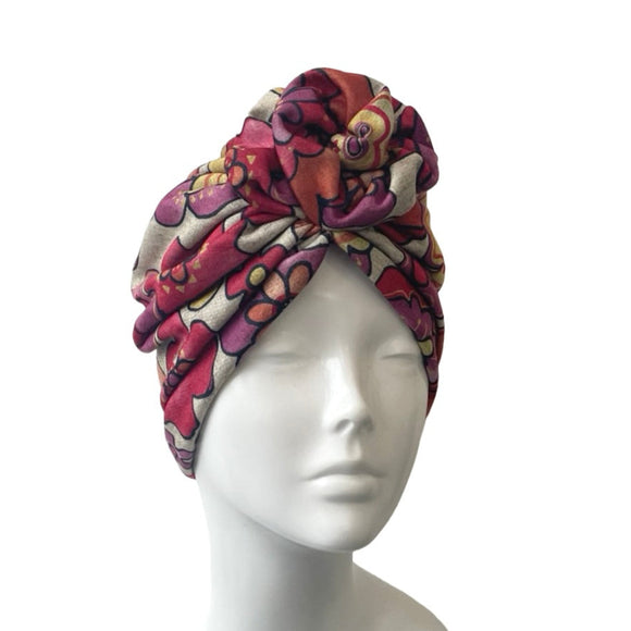 Retro Flower Pre Tied Jersey Rosette Turban
