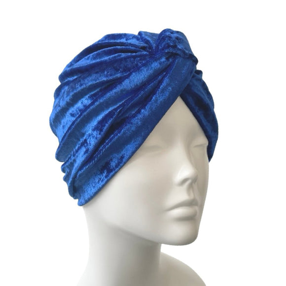 Royal Blue Vintage Style Crushed Velvet Turban Hat