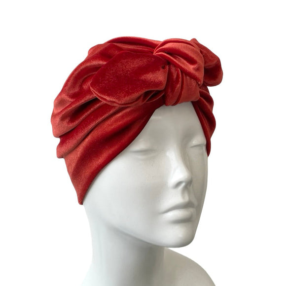 Rust Velvet Turban Hat with a Bow