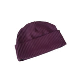Purple beanie hat on a white background