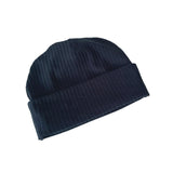 Dark blue beanie on a white background