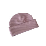 Purple ribbed knit beanie on a white background