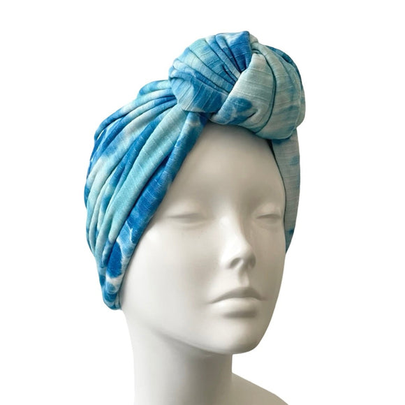 Soft Blue and White Tie Dye Full Head Turban