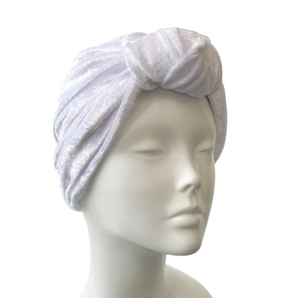 Soft White Crushed Velvet Knot Vintage Turban Hat