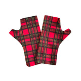 Soft red tartan fingerless wrist warmer gloves