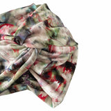 Multicolored patterned fabric on a white background