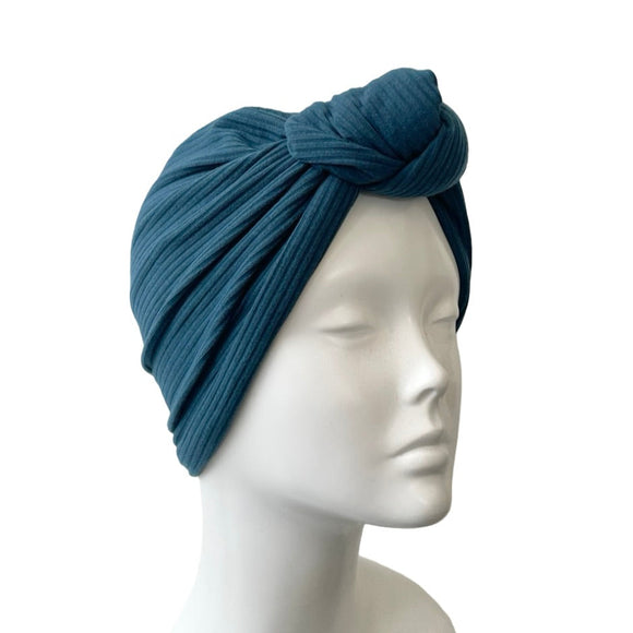 Teal Blue Elastic Ribbed Jersey Turban