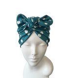 Vintage Style Teal Polka Dot Bow Turban