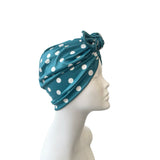 Vintage Style Teal Polka Dot Bow Turban