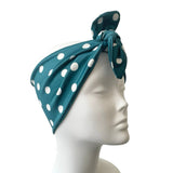 Teal Polka Dot Self Tie Headband Head Wrap ireland
