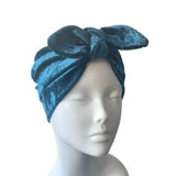 Teal Velvet Retro Style Cosy Bow Turban 