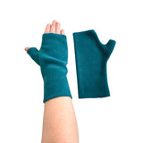 Teal blue fingerless wrist warmer texting gloves