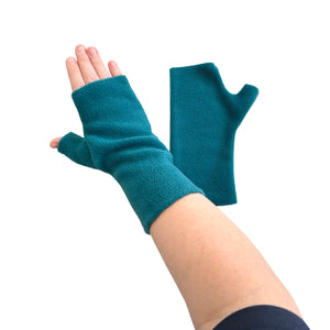 Teal blue fingerless wrist warmer texting gloves