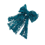 Teal lace bow on a white background