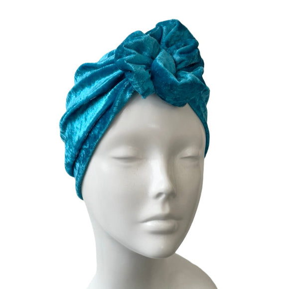 Turquoise Velvet Rosette Turban Hat