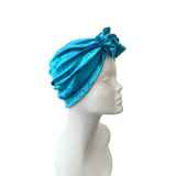 Turquoise Velvet Rosette Turban Hat