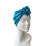Turquoise Velvet Rosette Turban Hat