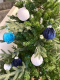 Velvet Christmas Baubles in Dark Navy, Turquoise and White