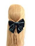 Luxury teal blue green velvet hair bow barrette