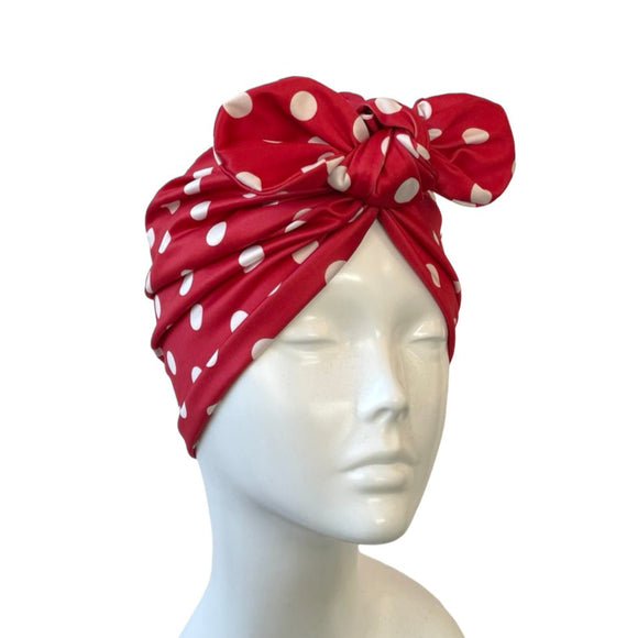 Vintage Inspired Red Polka Dot Spot Jersey Turban