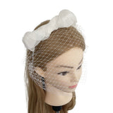 White Birdcage Veil Headband with Bow