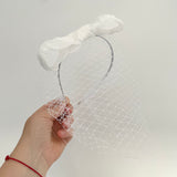 White Birdcage Veil Headband with Bow