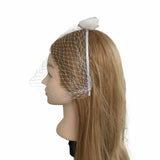 White Birdcage Veil Headband with Bow