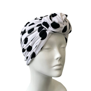 White Dotted Vintage Style Front Knot Turban
