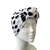 White Dotted Vintage Style Front Knot Turban