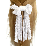 White Lace Ribbon Bridal Wedding Hair Bow
