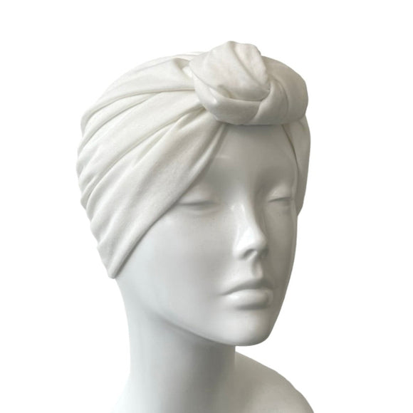 White Soft Jersey Lined Turban Hat