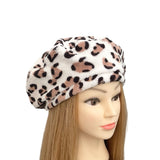 White and Brown Leopard Soft Beret Hat 