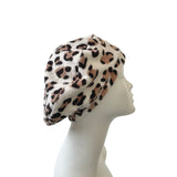 White and Brown Leopard Soft Beret Hat 