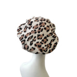 White and Brown Leopard Soft Beret Hat 