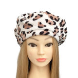 White and Brown Leopard Soft Beret Hat 