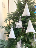 White and Silver Fabric Velvet Christmas Fir Tree Set of 9