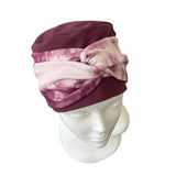 Wine Red Turban Beanie Hat with Tie Dye Headband 