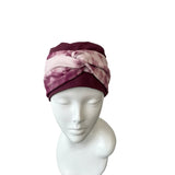 Wine Red Turban Beanie Hat with Tie Dye Headband 
