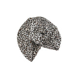Leopard print headscarf on a white background