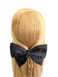 Black silky satin hair bow barrette clip