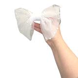 White Pearl Tulle Bridal Wedding Hair Bow Clip