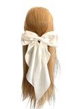 Champagne white satin bow hair barrette clip