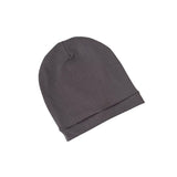 Gray knit beanie on a white background